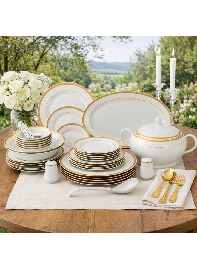 Dania Set of 45 pieces Porcelain Dining White Color With Golden Font Enough For 6 People White - Image 1